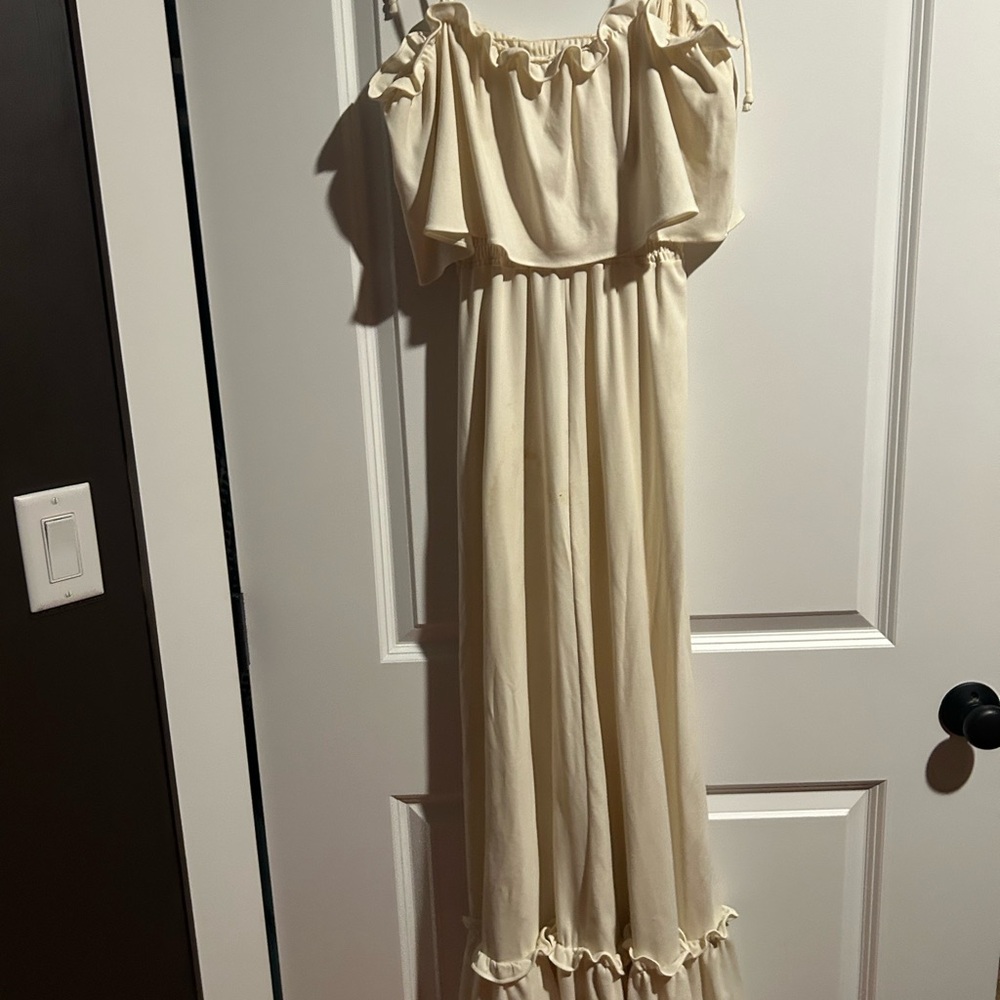 Vintage 70’s Cream tie Ruffle bohemian Maxi Dress